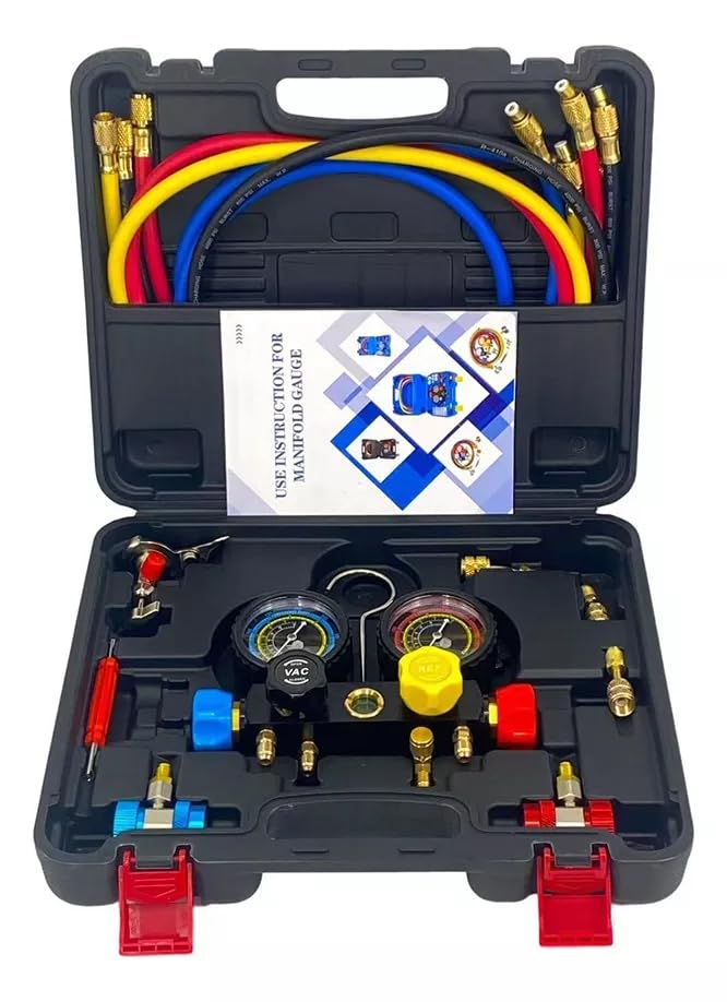 FIXITFAST 4cfm 1/3hp Bomba De Vacío + Manómetro R134a/r22/r410a/r404a Para refrigeración hvac carga y mantenimiento, sin aceite,juego de manómetros de colector de 4 vías