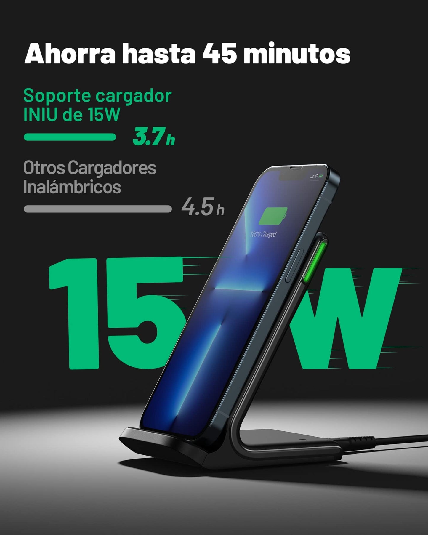 Cargador inalámbrico, INIU [Paquete de 2] 15W Qi Rápida Wireless Charger con Bobinas Dobles y Luz Adaptable para Dormir para iPhone 15 14 13 12 Pro Max X Samsung Galaxy S22 S21 Huawei Xiaomi Google LG