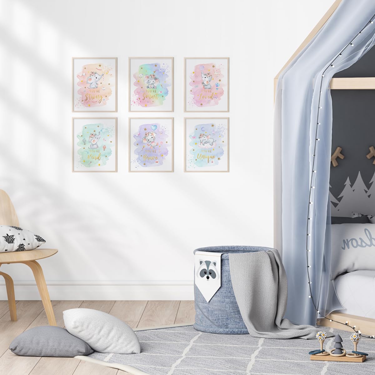 Canssape - Juego de 6 decoraciones de pared para guardería, diseño de elefante de 8 x 10 pulgadas, impresiones artísticas de pared de estrella, You Are Loved, (sin marco)