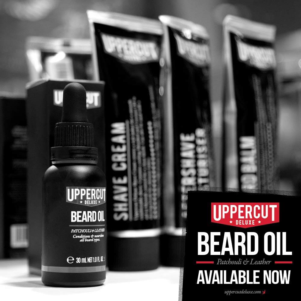 Uppercut Deluxe aceite acondicionador para barba, pachulí y aroma de piel, 1 onzas líquidas