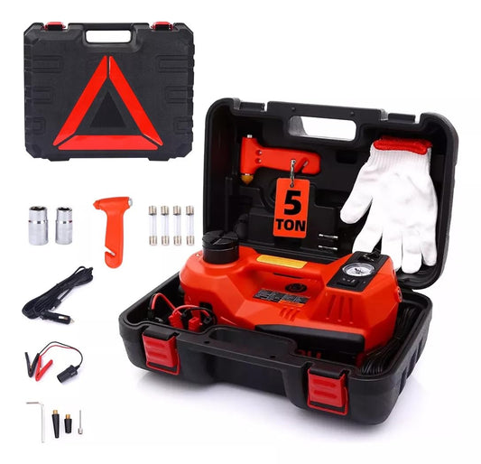 FIXITFAST Kit de Gato eléctrico de 5 toneladas y 12 V para Coche hidráulico con Llave de Impacto y Bomba de inflado de neumáticos y luz LED para neumáticos de Cambio de Camiones SUV, sedán