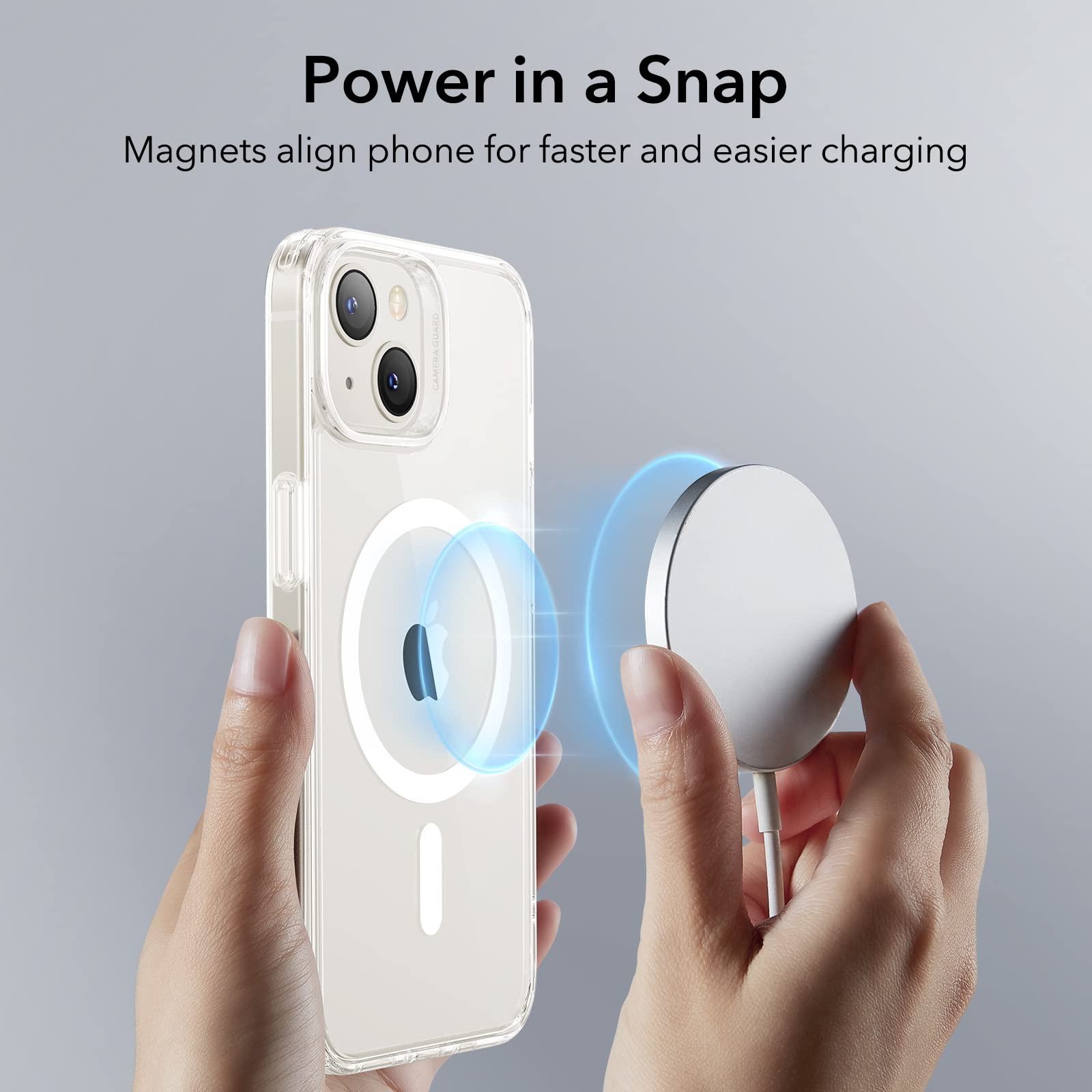 ESR Funda Híbrida con HaloLock Compatible con iPhone 13, Compatible Carga Magnética, Respaldo Resistente a Arañazos, Protección Mejorada contra Caídas, Serie Classic, Transparente
