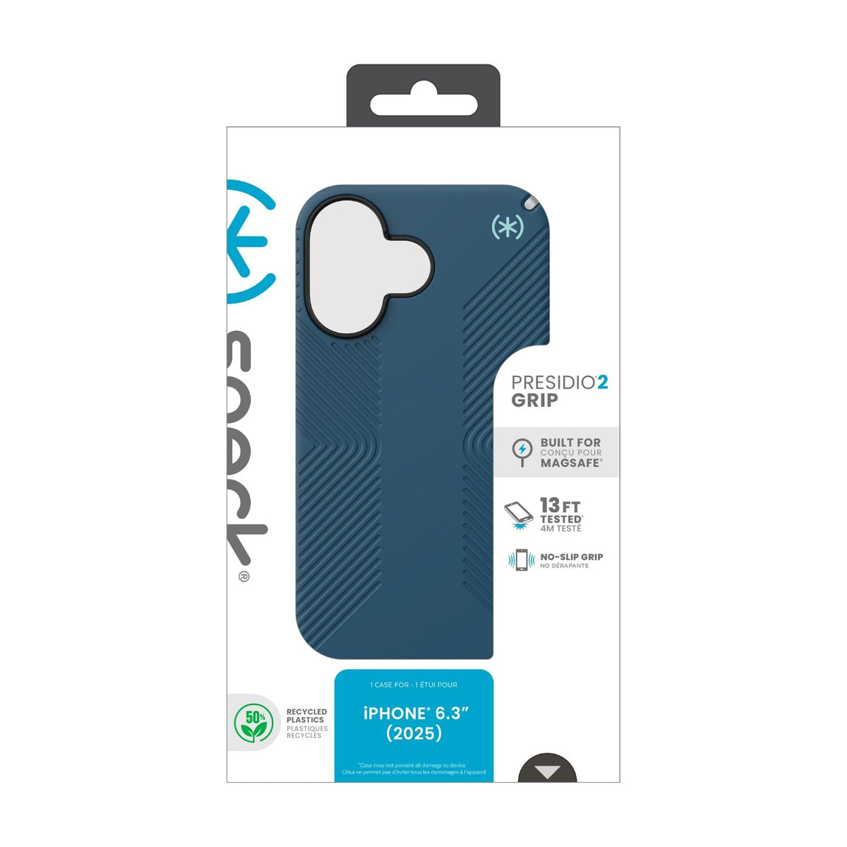 Agarre iPhone 17 Speck Deep Se Silver Metallic Spell Blue con MagSafe
