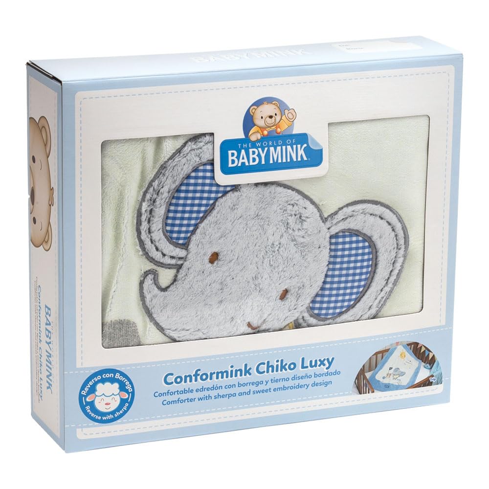 Baby Mink Edredón para Bebé con Borrega, Cobija Extra Suave y Cálida con Bordado (Azul)