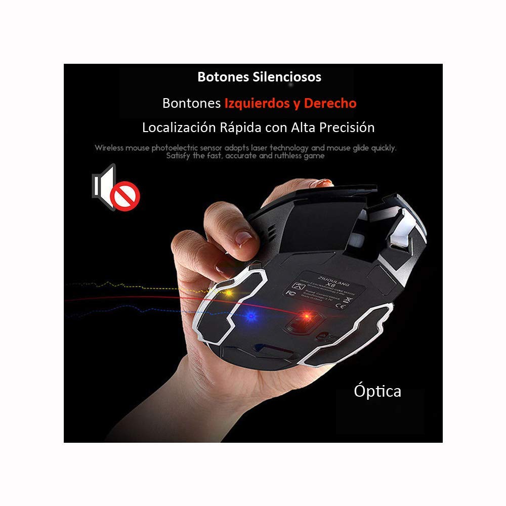 Mouse Gaming EASYTAO Inalámbrico Recargable Ergonómico 6 Botones Programables 3 dpi Ajustable