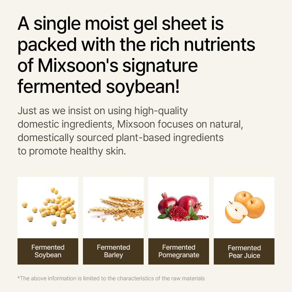 mixsoon Bean Collagen Hydrogel Mask - Mascarilla Facial de Hidrogel con Colágeno de Bajo Peso Molecular y Soya Fermentada, Reafirmante con Extracto de Granada y Pera, 5 unidades