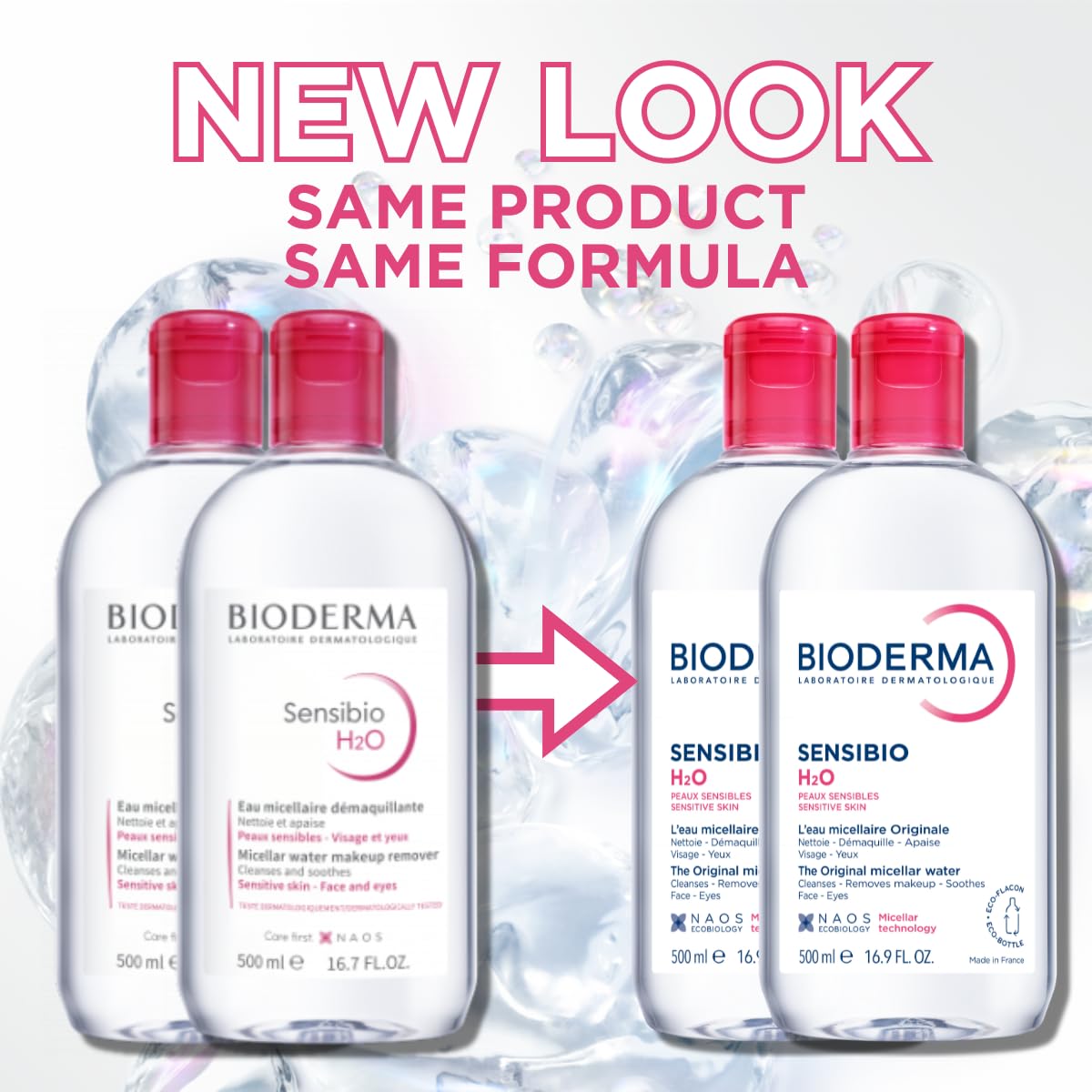 Bioderma - Agua limpiadora micelar calmante Sensibio H2O y solución desmaquillante para piel sensible, rostro y ojos, 16.7 onzas líquidas, paquete de 2 unidades