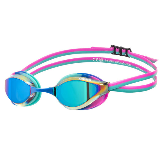 ARENA - anteojos de natación unisex para adultos, para hombres y mujeres, lentes de espejo antivaho, máxima comodidad, doble correa, turquesa, agua/fucsia