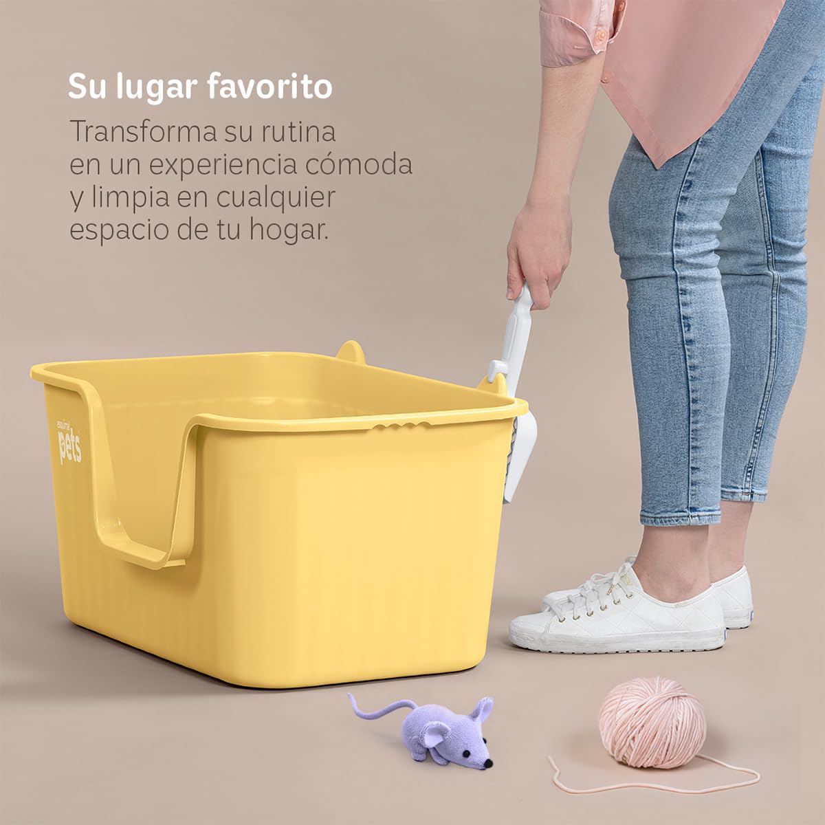 Arenero para Gato Esquimal Amarillo con Paredes Altas y Pala Grande