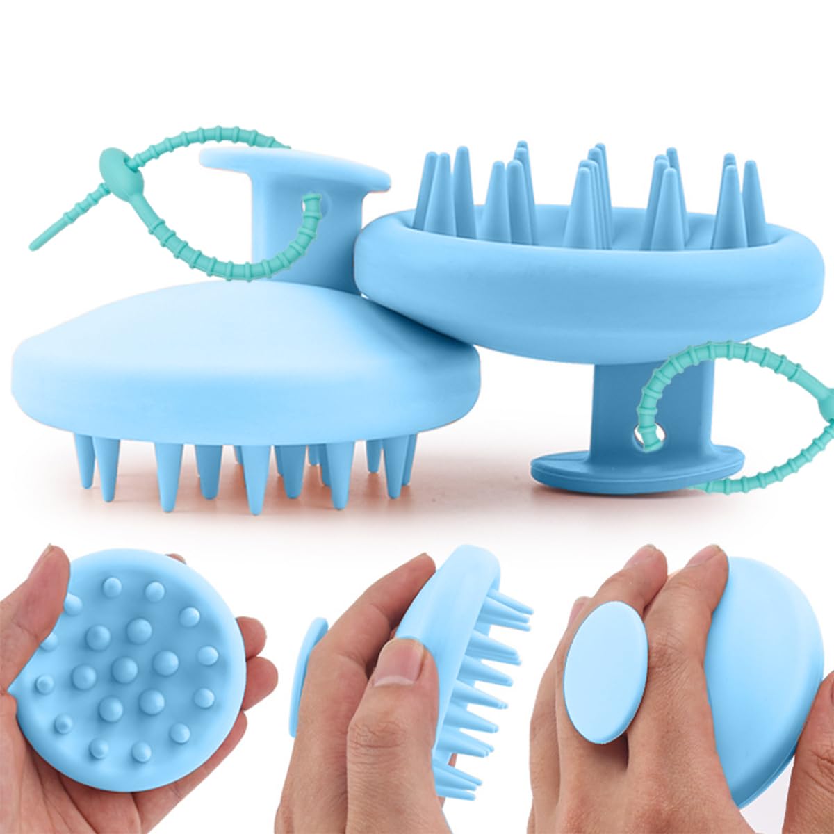 Masajeador de Cuero Cabelludo Cepillo de Silicona Azul para Uso Seco y Húmedo con Cerdas Suaves para Hombre y Mujer