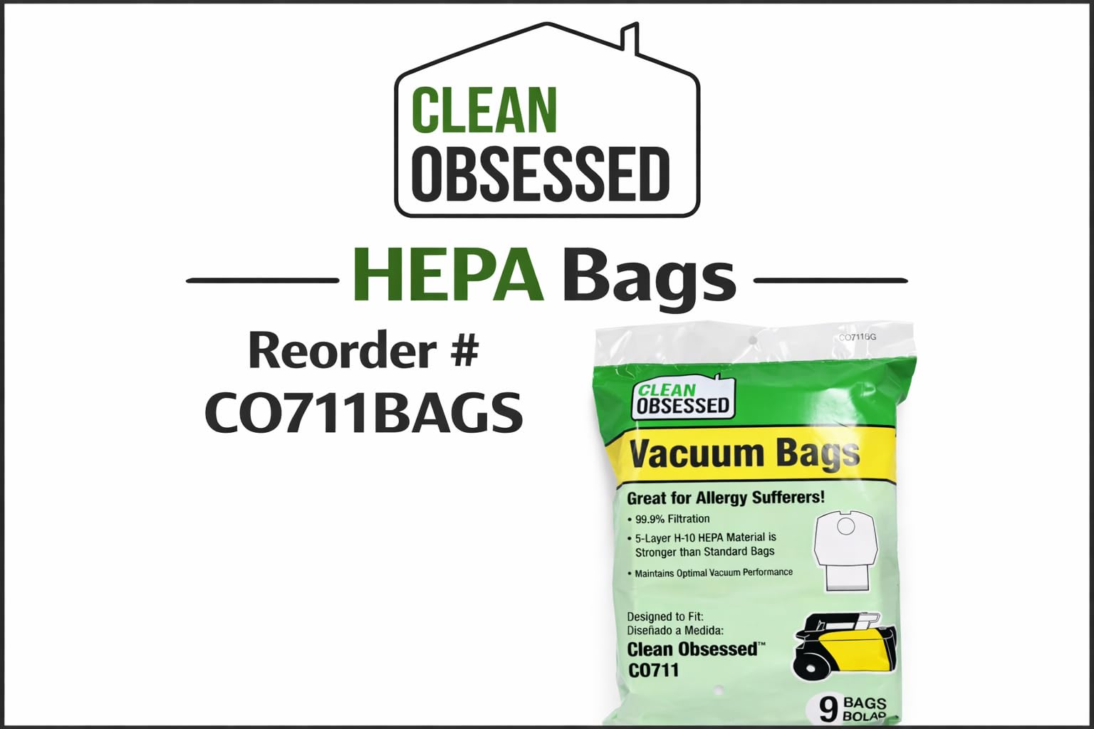 Clean Obsessed Aspiradora para alfombras y Suelos Duros, Sistema de Limpieza portátil de Grado Comercial Incluye Kit de fijación de 8 Piezas, Cable de 27 pies y Correa de Hombro Ajustable