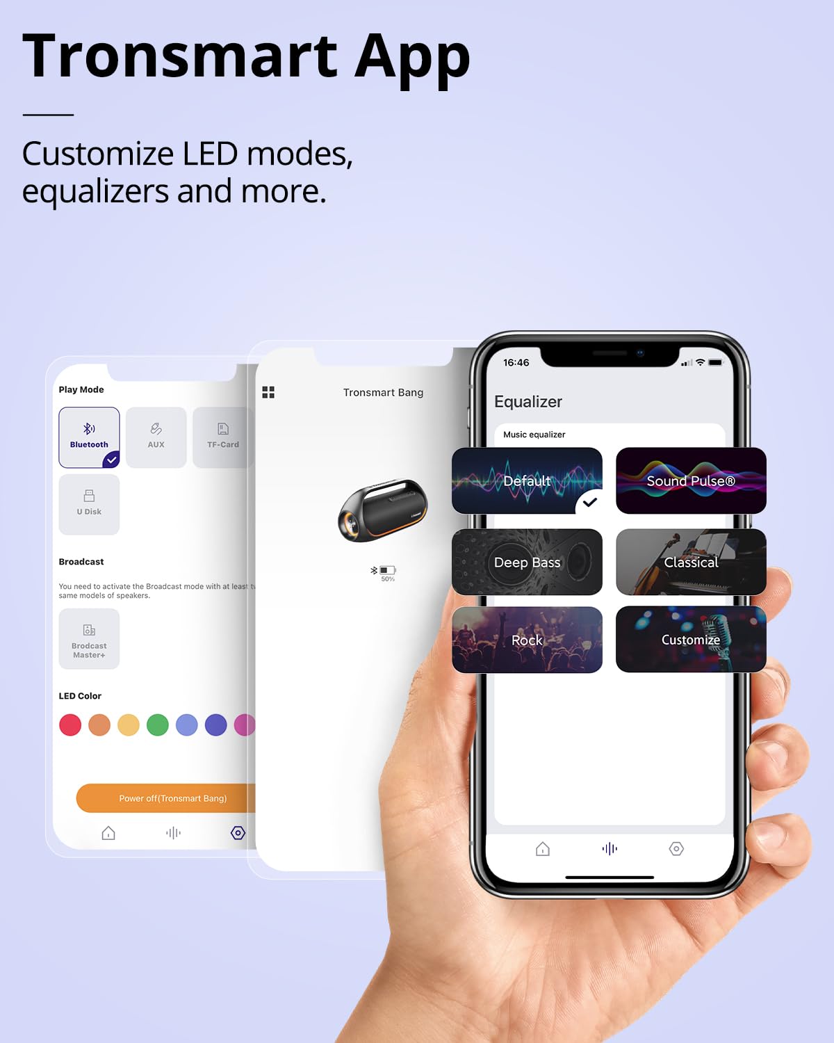 Tronsmart Bang Altavoces Bluetooth de 60W con subwoofer Versión actualizada, IPX6 Resistente al Agua, Altavoz Luces LED a Color, 15 hrs de reproducción Bocina para Fiesta con asa