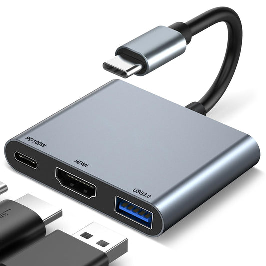 Adaptador USB C a HDMI Soralek 4K con Hub USB C 100W PD en Gris para MacBook, iPad y Tablets
