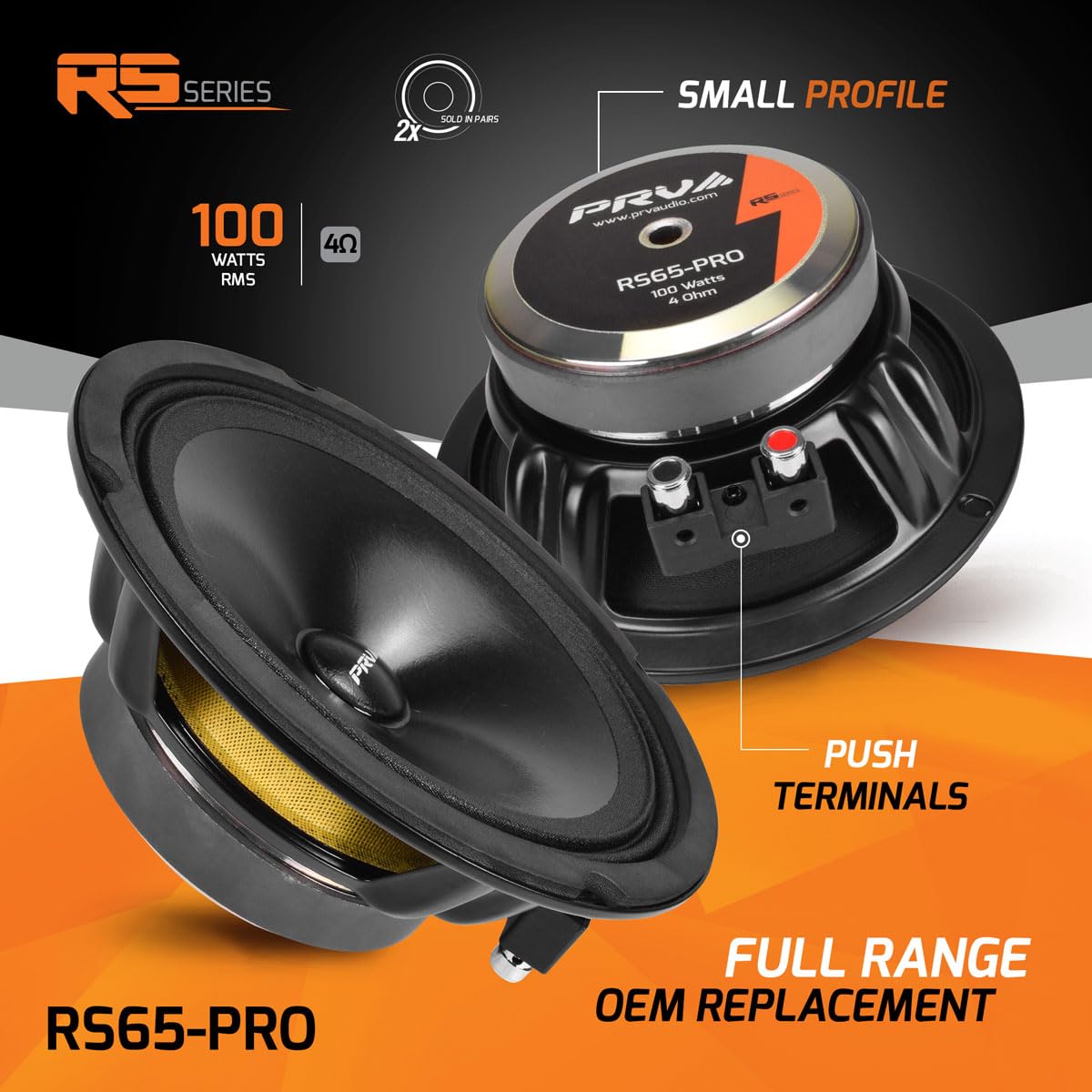 PRV AUDIO - Altavoces de rango completo para coche de 6.5 pulgadas, 200 vatios por par, 4 ohmios RS65-PRO, altavoz de repuesto OEM de alta calidad, ideal para sistema de sonido estéreo de coche con