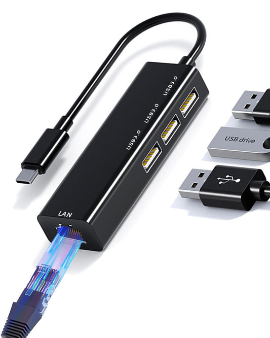 Adaptador Ethernet USB C YRTRGJ en Gris Gigabit RJ45 10Gbps 4 en 1 para MacBook, Surface Pro, Windows, XP, Vista, Android