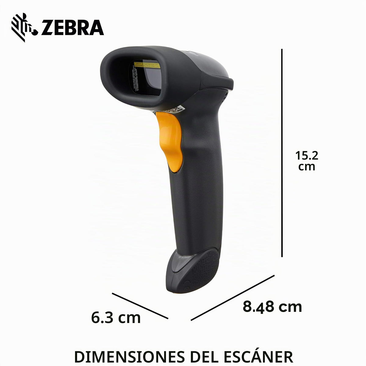 Escáner Láser de Mano Zebra Negro Crepúsculo con Cable y Soporte de Cuello de Cisne
