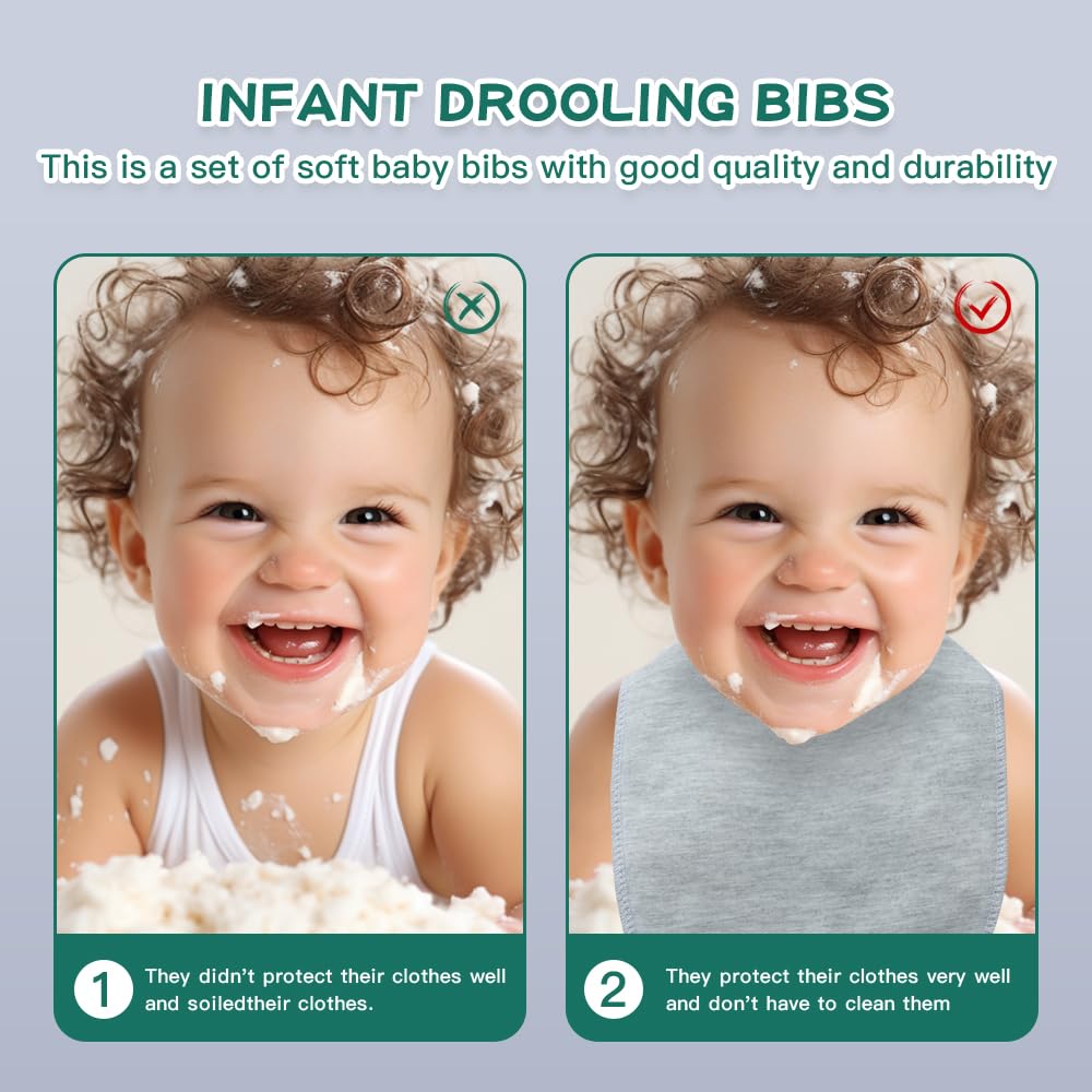 lazyrhino - Paquete de 8 baberos unisex ajustables con broches de presión ultra suaves y absorbentes para la dentición para niños y niñas (gris, paquete de 6)