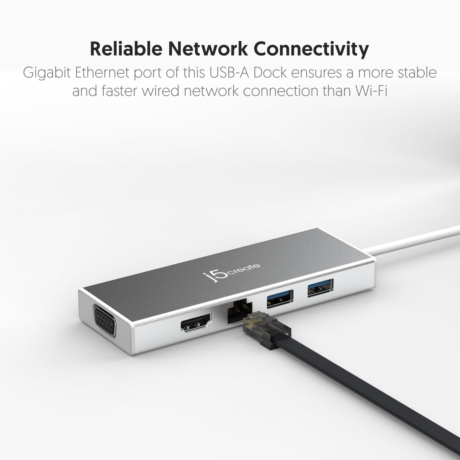 J5create Hub USB 3.0 con HDMI, VGA, RJ45 Gigabit Ethernet, 2 puertos USB 3.1 tipo A - Adaptador de transferencia de datos de alta velocidad para Mac, Windows, PC de sobremesa - Soporta resolución de hasta 2K