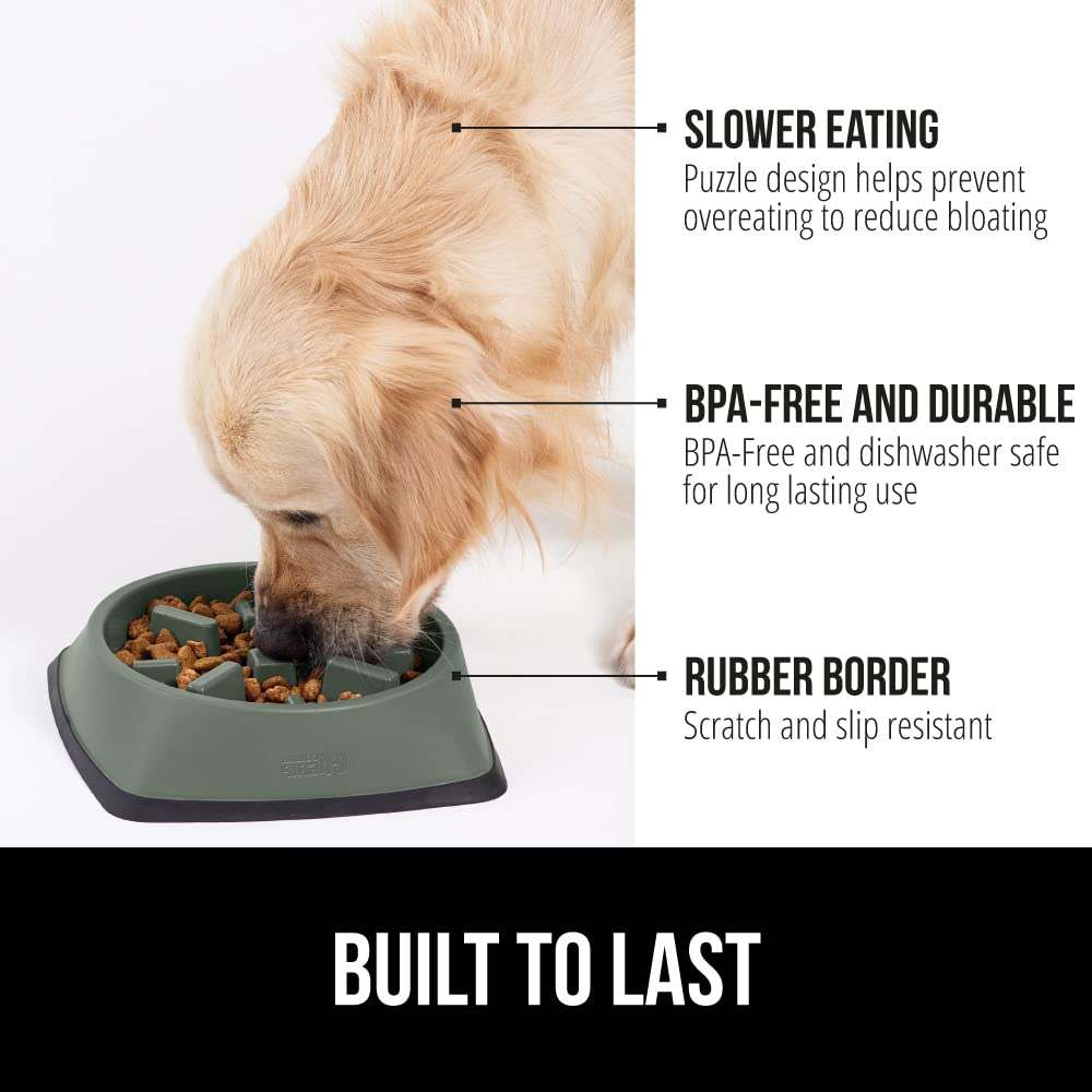 Gorilla Grip Slip Resistant Slow Feeder Pet Bowl, 2 Cups, Slows Down Food, Healthy Eating Habit, Reduce Dogs from Overeating, Improve Pets Digestion, Dishwasher Safe, for Dry, Fresh, Wet Foods, Sage
