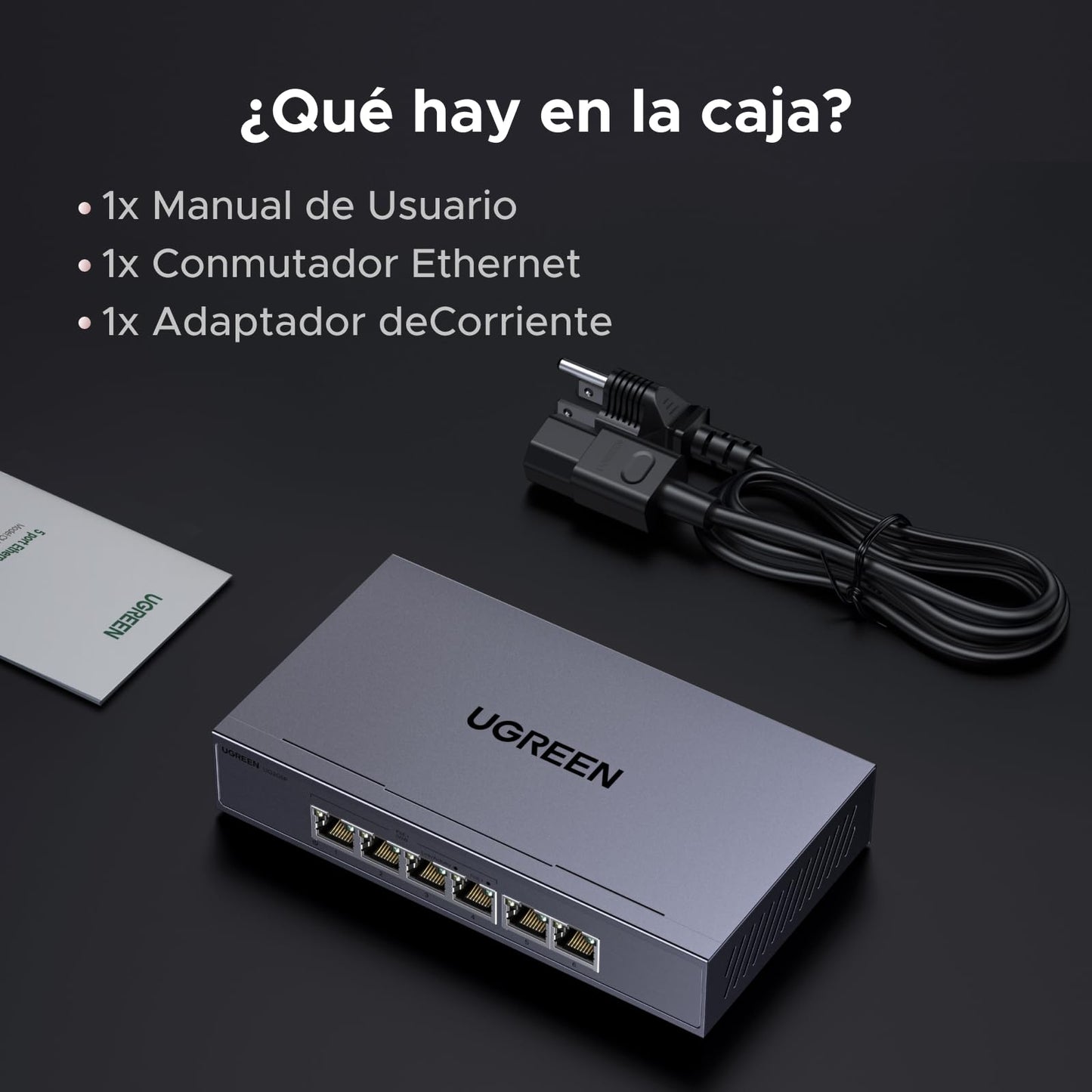 UGREEN Conmutador Ethernet de 6 Puertos, 4 PoE y 2 Enlace Ascendente de Gigabit, 60W, Metal durodero, conmutador de Red para Escritorio o Montaje en Pared, Ideal para cámara de Seguridad, teléfono IP