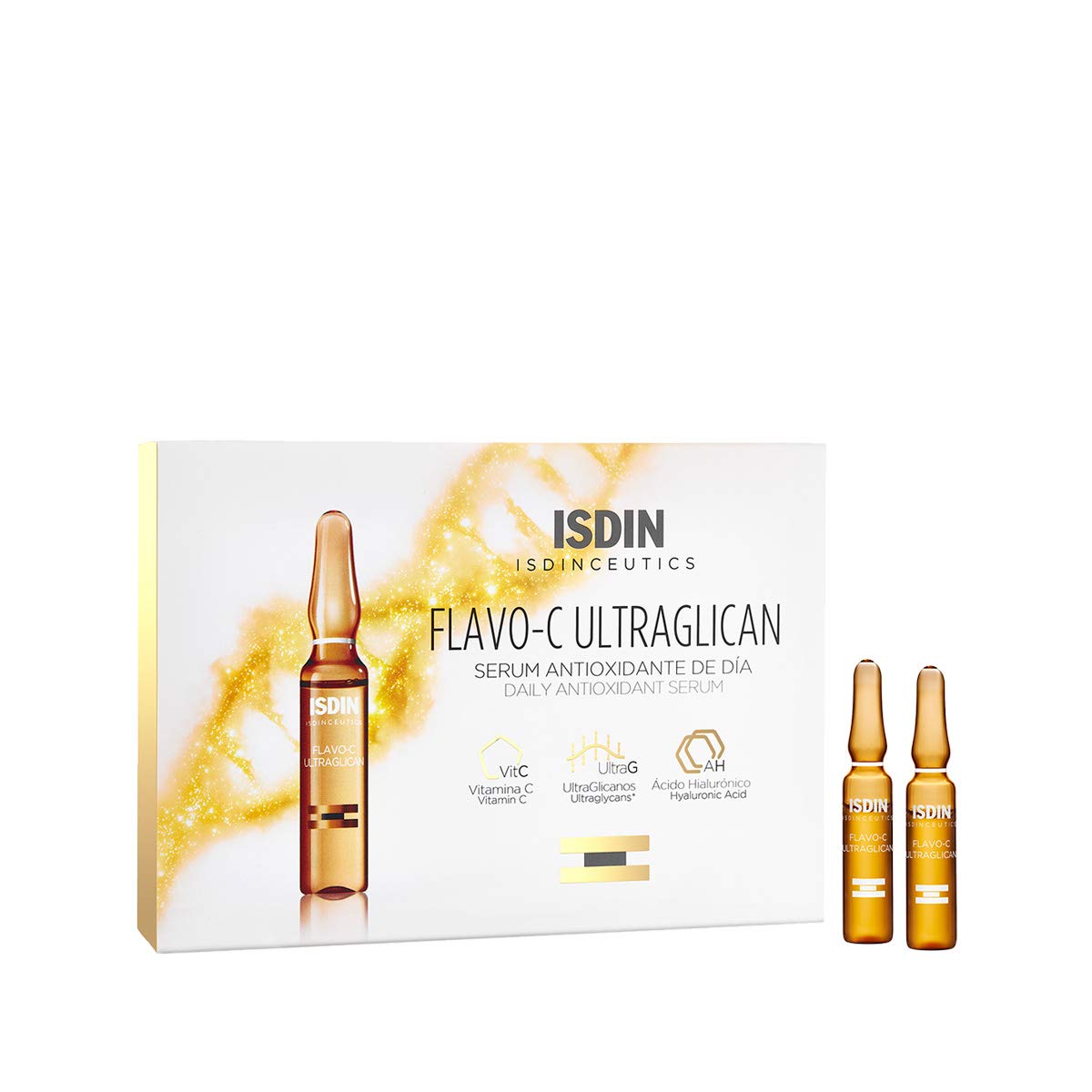 ISDIN Isdinceutics flavo-c ultraglican, serum facial antioxidante e hidratante con vitamina c y ultraglicanos, 10 ampolletas