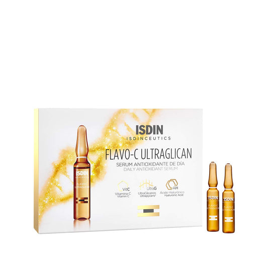 ISDIN Isdinceutics flavo-c ultraglican, serum facial antioxidante e hidratante con vitamina c y ultraglicanos, 10 ampolletas