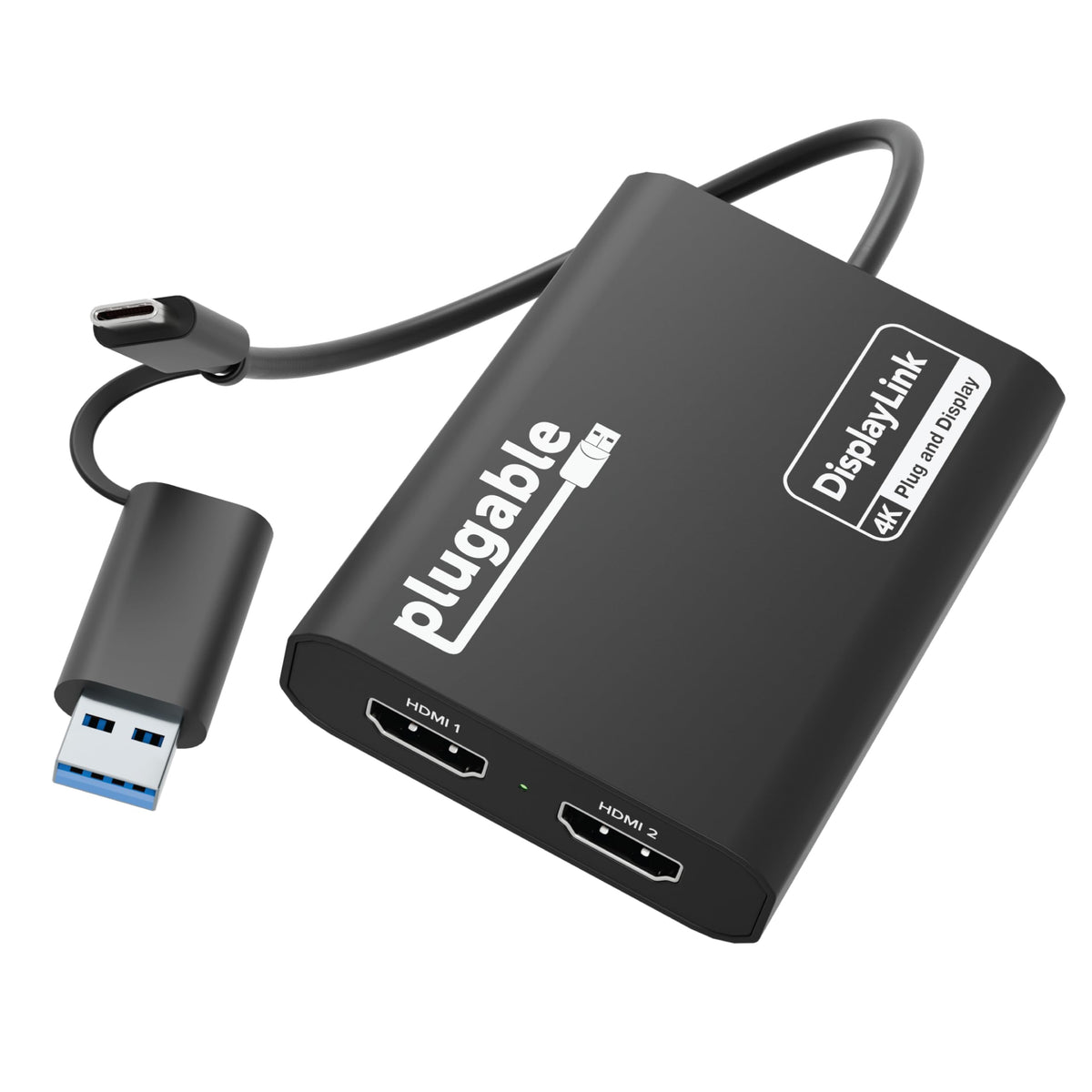 Adaptador de Monitor Dual Plugable Negro 4K para USB 3.0 y USB-C