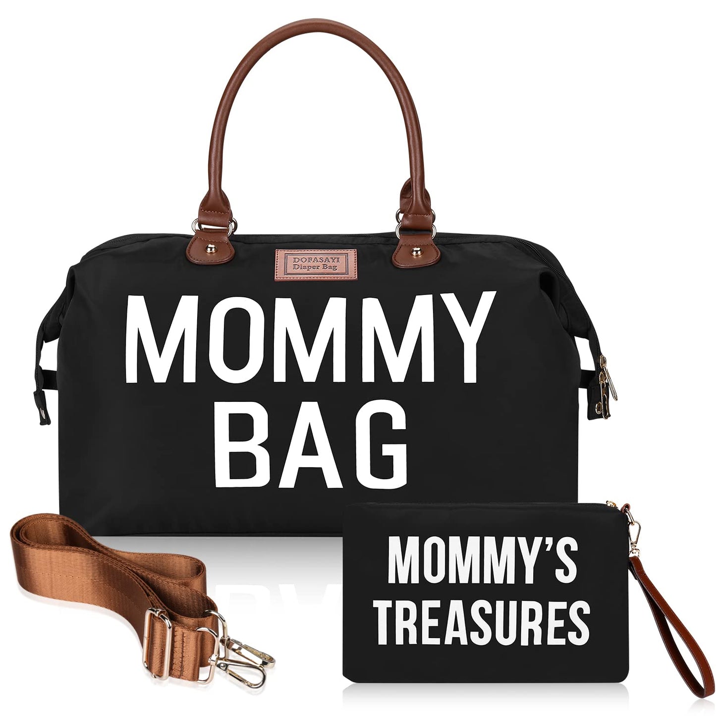 DOFASAYI - Bolsa de pañales para mamá con cambiador, mochila impermeable para pañales para bebé, bolsa grande de artículos esenciales de viaje, unisex, negro