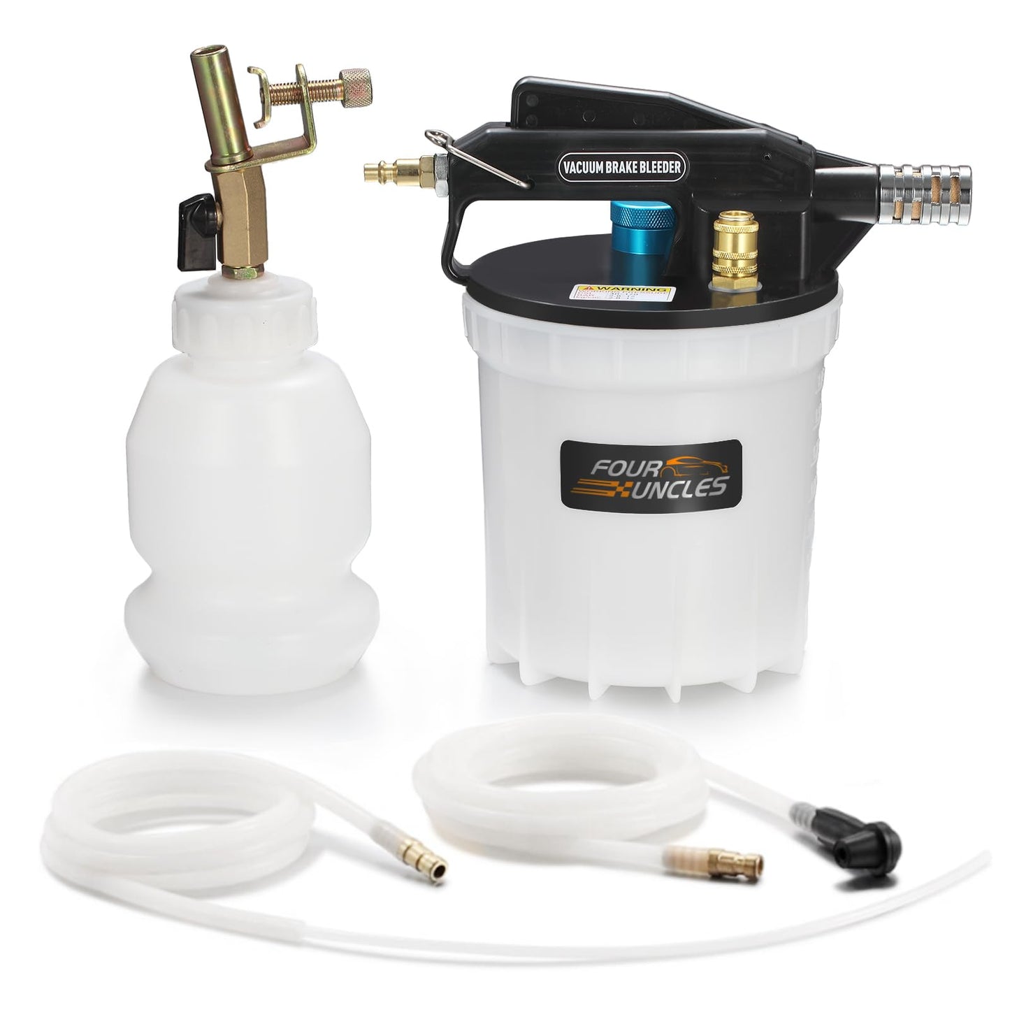 FOUR UNCLES Kit de bomba de aspiradora de purga de freno de 2 litros, extractor neumático de líquido de frenos con botella de relleno de 1 litro para sangrado automotriz, operación en una persona