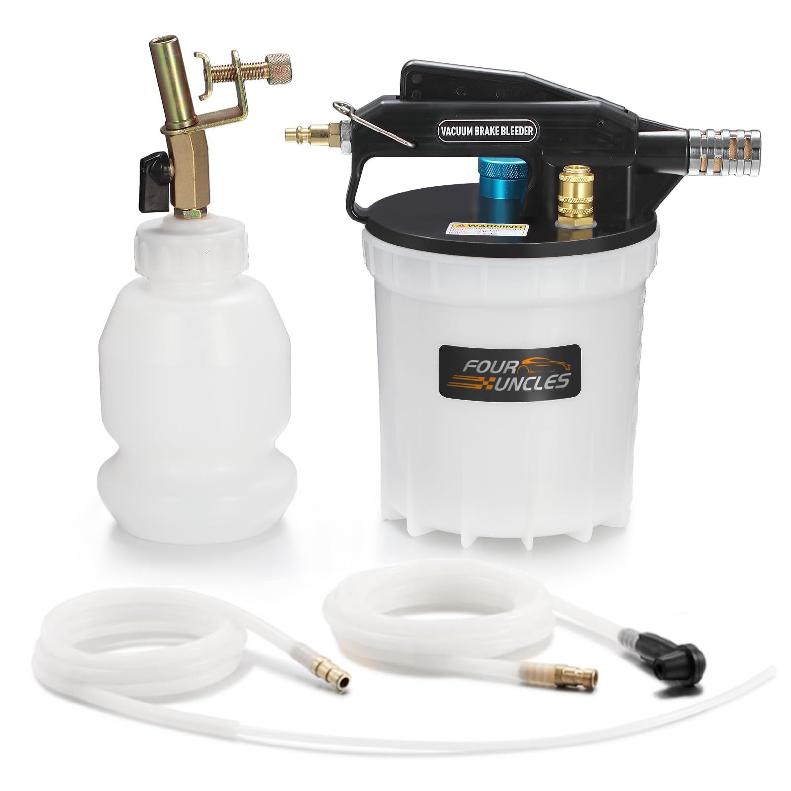 FOUR UNCLES Kit de bomba de aspiradora de purga de freno de 2 litros, extractor neumático de líquido de frenos con botella de relleno de 1 litro para sangrado automotriz, operación en una persona