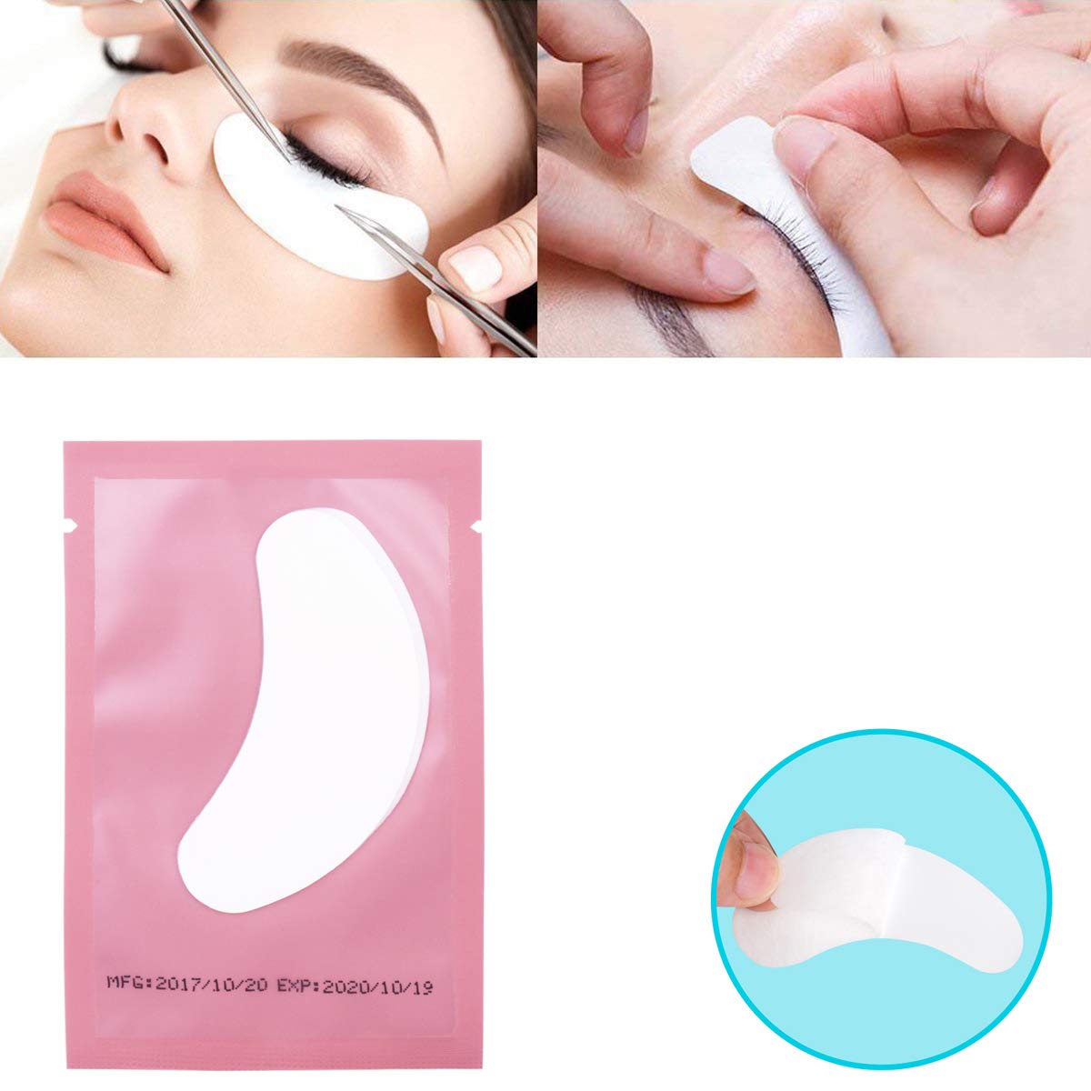 3x100 Packs- Lint Free Lash Extension Eye Gel Patches& Glue Rings Holder Eyelash Extension Rings& Eyelash Mascara Brushes Wands
