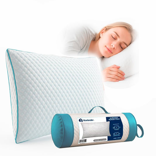 Bluelander Almohada Memory Foam, 100% Memory Foam, Suavidad, 64 * 45 Cm, Frescura, Moldeables, Comodidad Garantizada, Hipoalergénica y Antibacterial, Soporte, Funda Lavable (1)