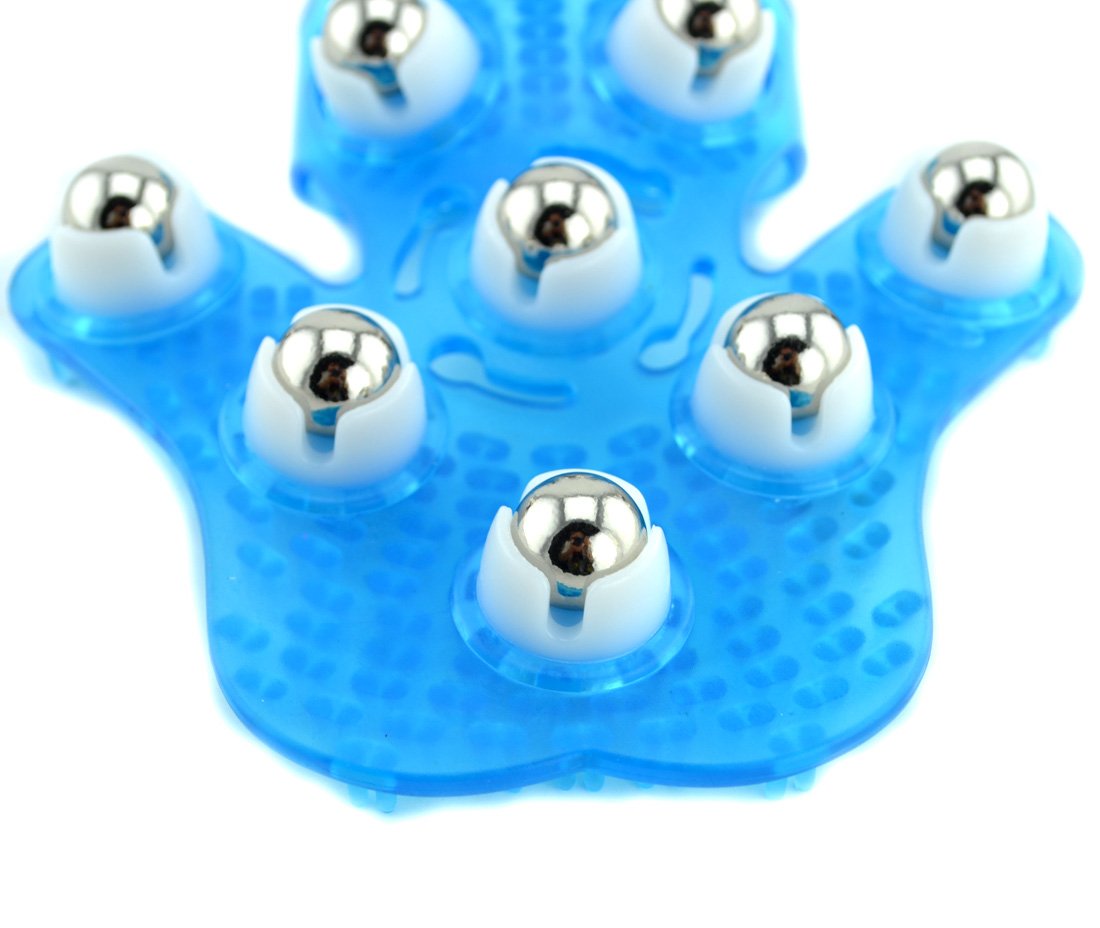Guante de Masaje SAMYO Azul con 9 Rodillos de 360 Grados para Cuidado Corporal