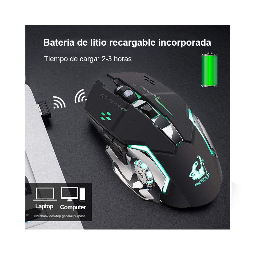 Mouse Gaming EASYTAO Inalámbrico Recargable Ergonómico 6 Botones Programables 3 dpi Ajustable