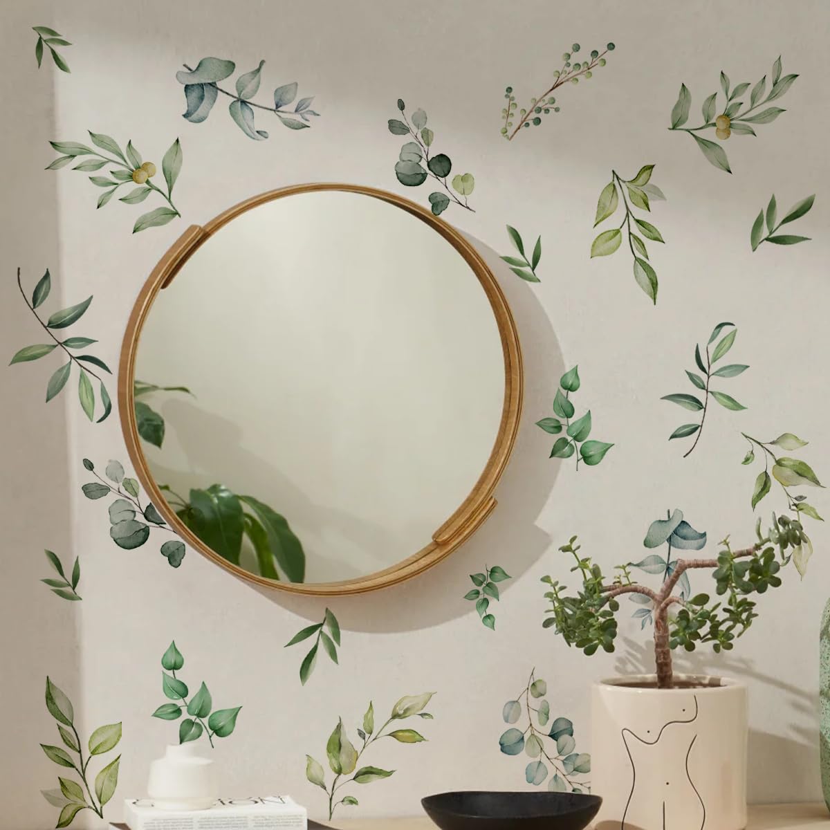 Calcomanías de pared de plantas verdes, calcomanías de pared de hojas, calcomanías de vinilo extraíbles, calcomanías de pared de hojas verdes botánicas, para recámara, fondo de pared, sala de estar,