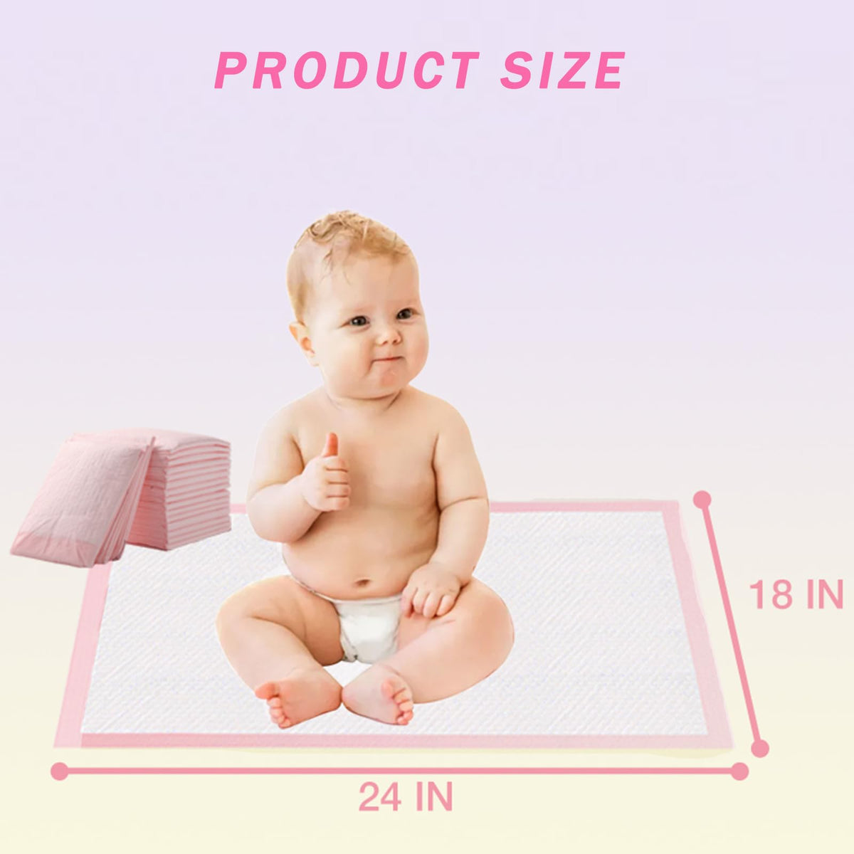 Nihao Honey Baby Disposable Changing Pad, 50 Count Incontinence Changing Pad with Breathable, Waterproof, Soft Non-Woven Fabric, and Leak Proof Quick Absorb（18x24in,Pink)