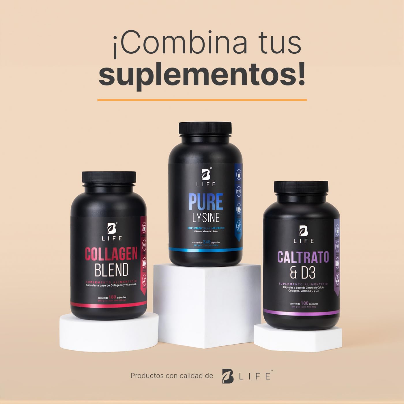 Lisina Pura de 240 cápsulas 1400 mg por porción. Aminoácido esencial. Ingredientes 100% Naturales. Pure Lysine B Life.