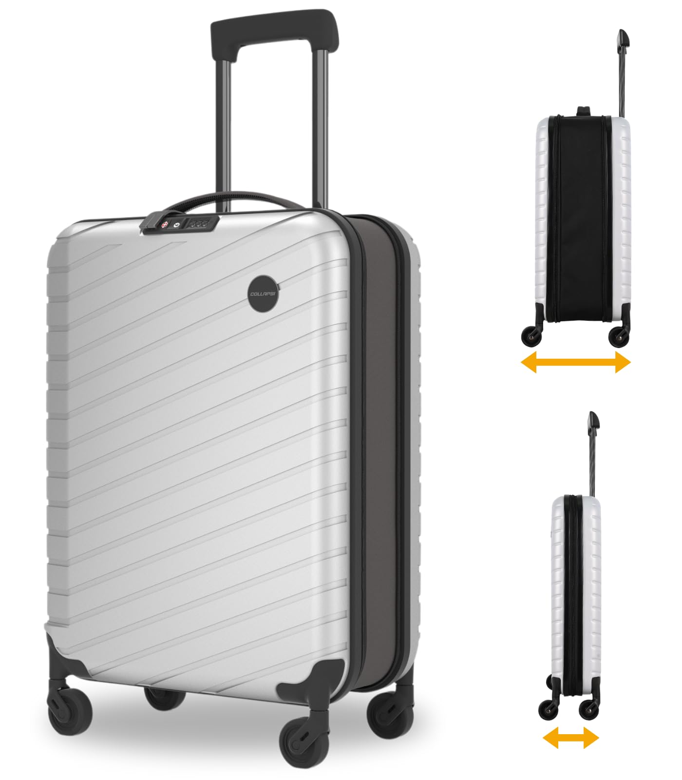 COLLAPSI Maleta de Viaje 20" Carry On Expandible, Equipaje de Mano 10 Kg con seguridad TSA Lock, Color Plata, Luggage.