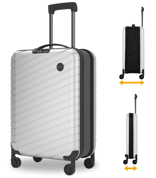 COLLAPSI Maleta de Viaje 20" Carry On Expandible, Equipaje de Mano 10 Kg con seguridad TSA Lock, Color Plata, Luggage.