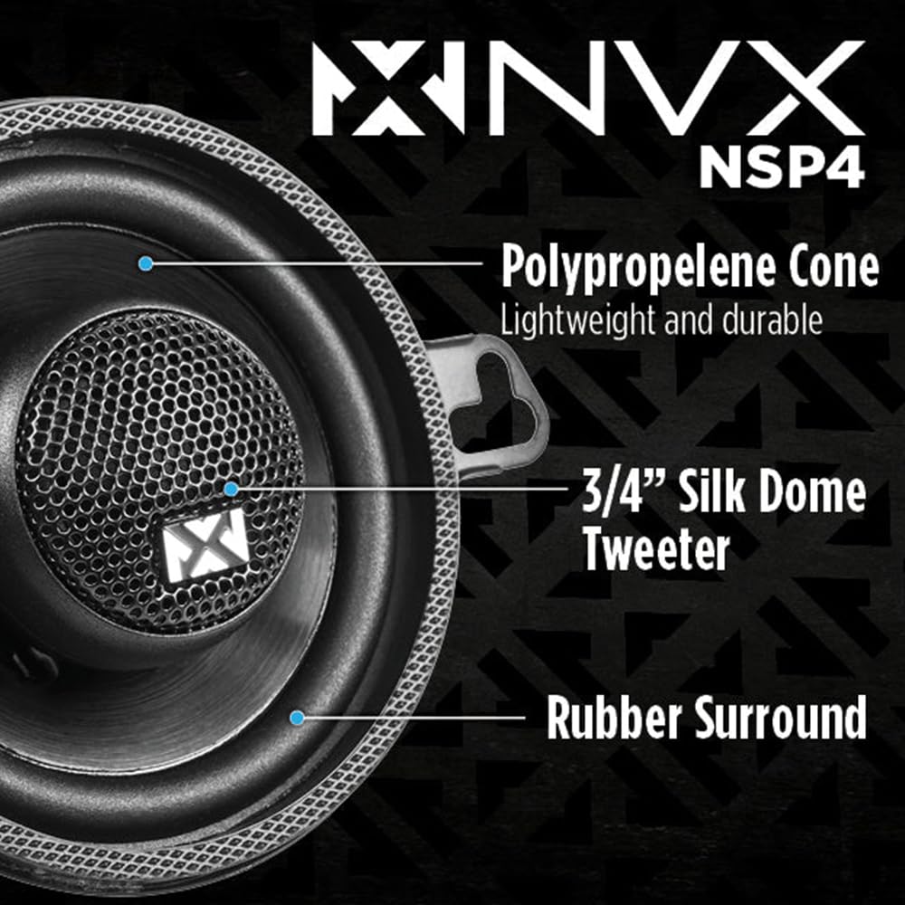 NVX NSP4 N-Series - Altavoces coaxiales para coche (4 pulgadas, 60 W, RMS de 2 vías, con tweeters cúpula de seda, juego de 2