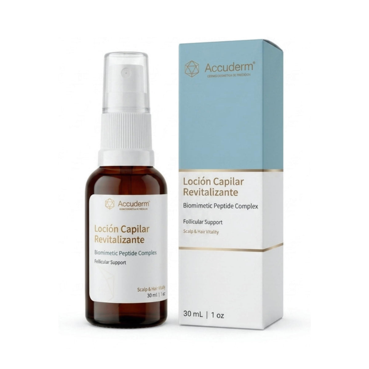 Loción Capilar Accuderm 30ml con Biotina Cafeína y Niacinamida Tratamiento Anticaída para Cabello Barba y Cejas