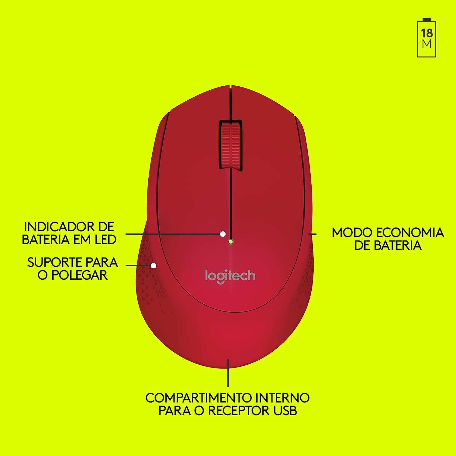 Logitech M280 Mouse Inalámbrico, 2.4 GHz, Nano Receptor USB, Seguimiento Óptico, Resolución 1000 dpi, 3 botones, Batería de 18 Meses, Compatible con PC, Mac, Laptop, Chromebook - Rojo