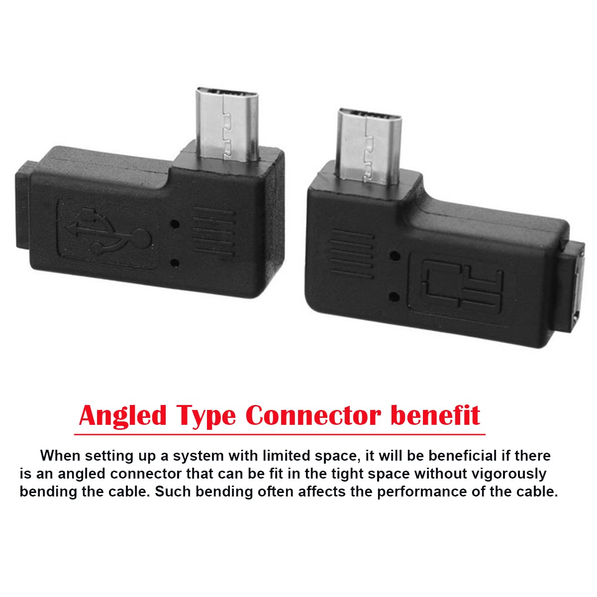 Adaptador Micro USB 5 Pines chenyang Negro Ángulo 90 Grados Paquete de 2 Piezas