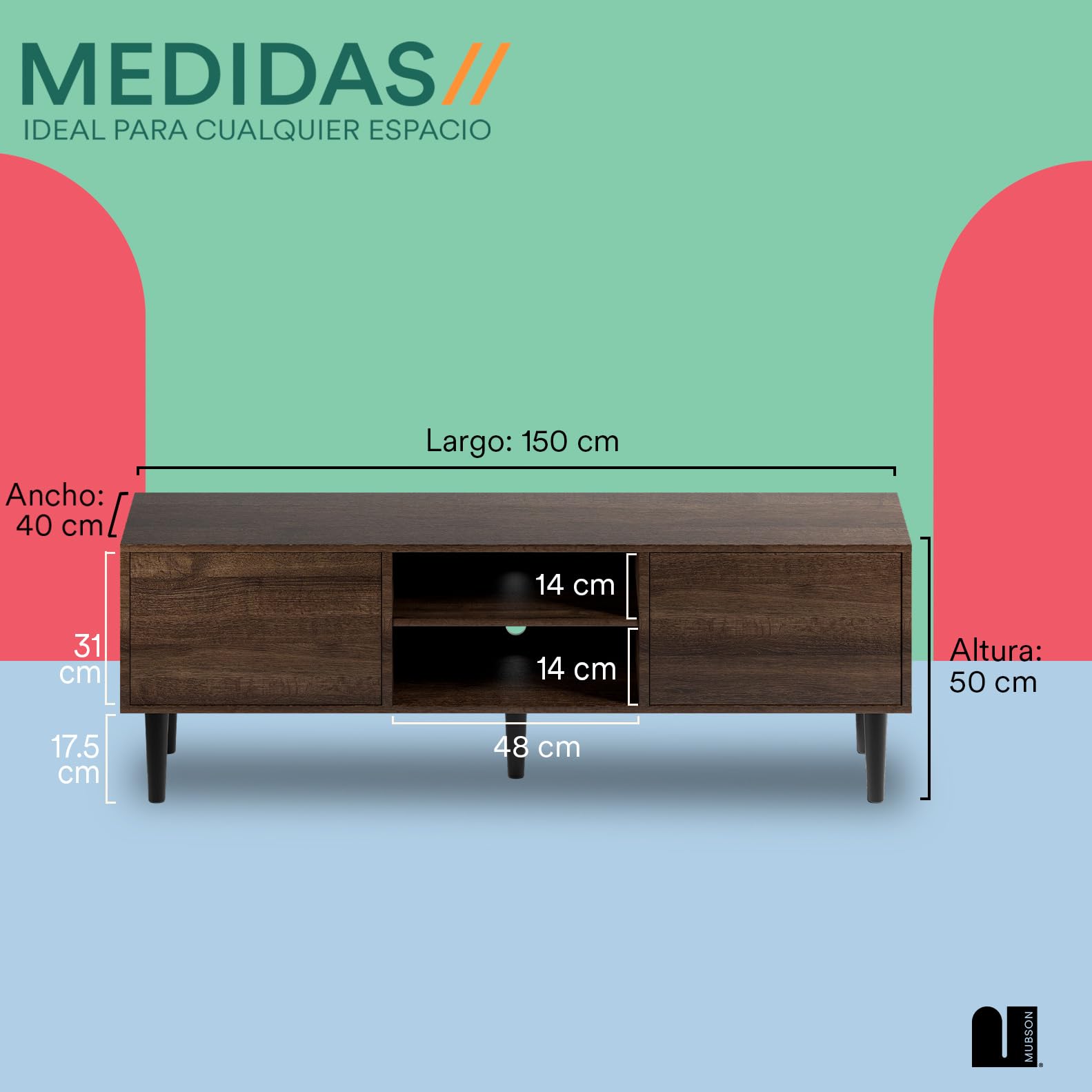 Mueble para TV MUBSON Ravena 150x40 cm con 5 compartimientos para Pantallas de 40 a 65 Pulgadas
