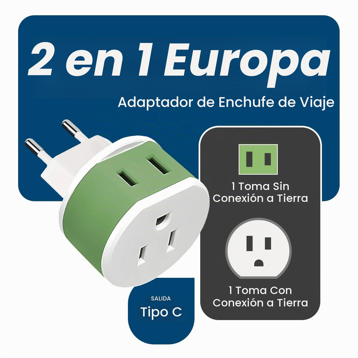 Adaptador de Enchufe Europeo OREI Negro con 2 Entradas para Viaje