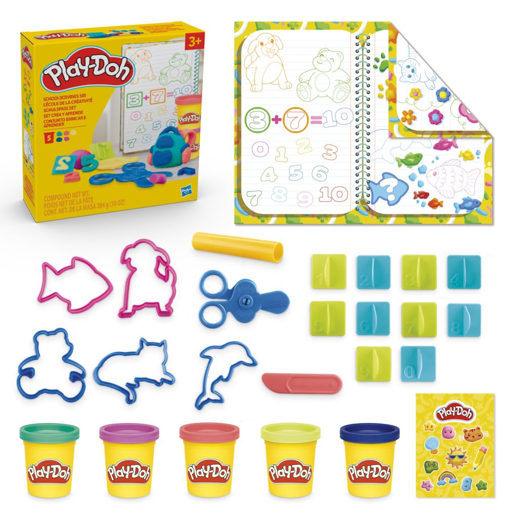 Set de Juego Play-Doh Creat y Aprende Multicolor con Mantel, Adhesivos, Cortadores de Animales y Herramientas para Niños y Niñas en Preescolar +3 Años