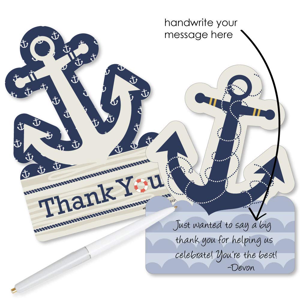 Ahoy – Tarjetas de agradecimiento con forma náutica – Tarjetas de agradecimiento para baby shower o fiesta de cumpleaños – Tarjetas de agradecimiento con sobres – Juego de 12