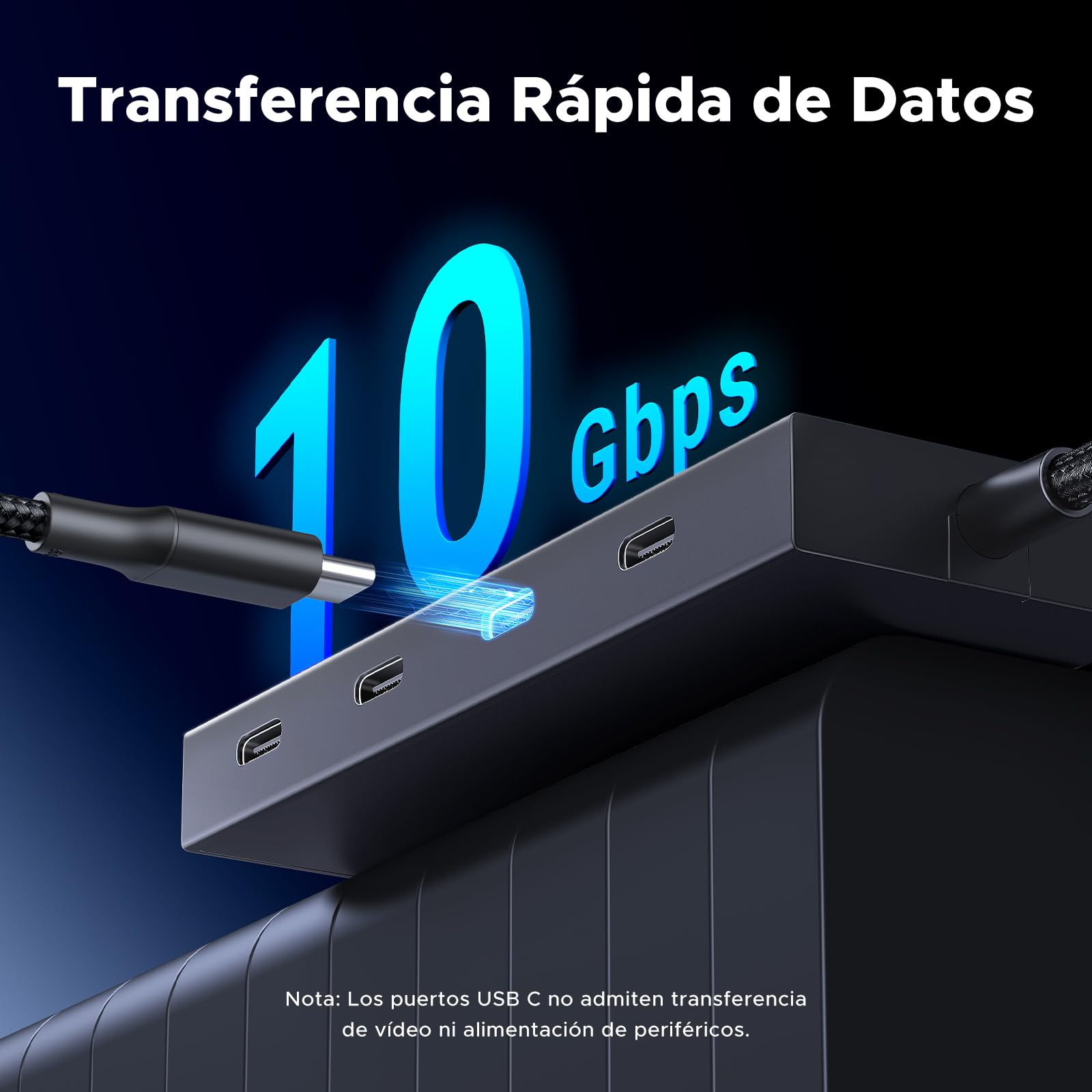 Hub USB C UGREEN 10 Gbps Negro 5 en 1 con Carga 100 W Compatible con MacBook, iPad y Más