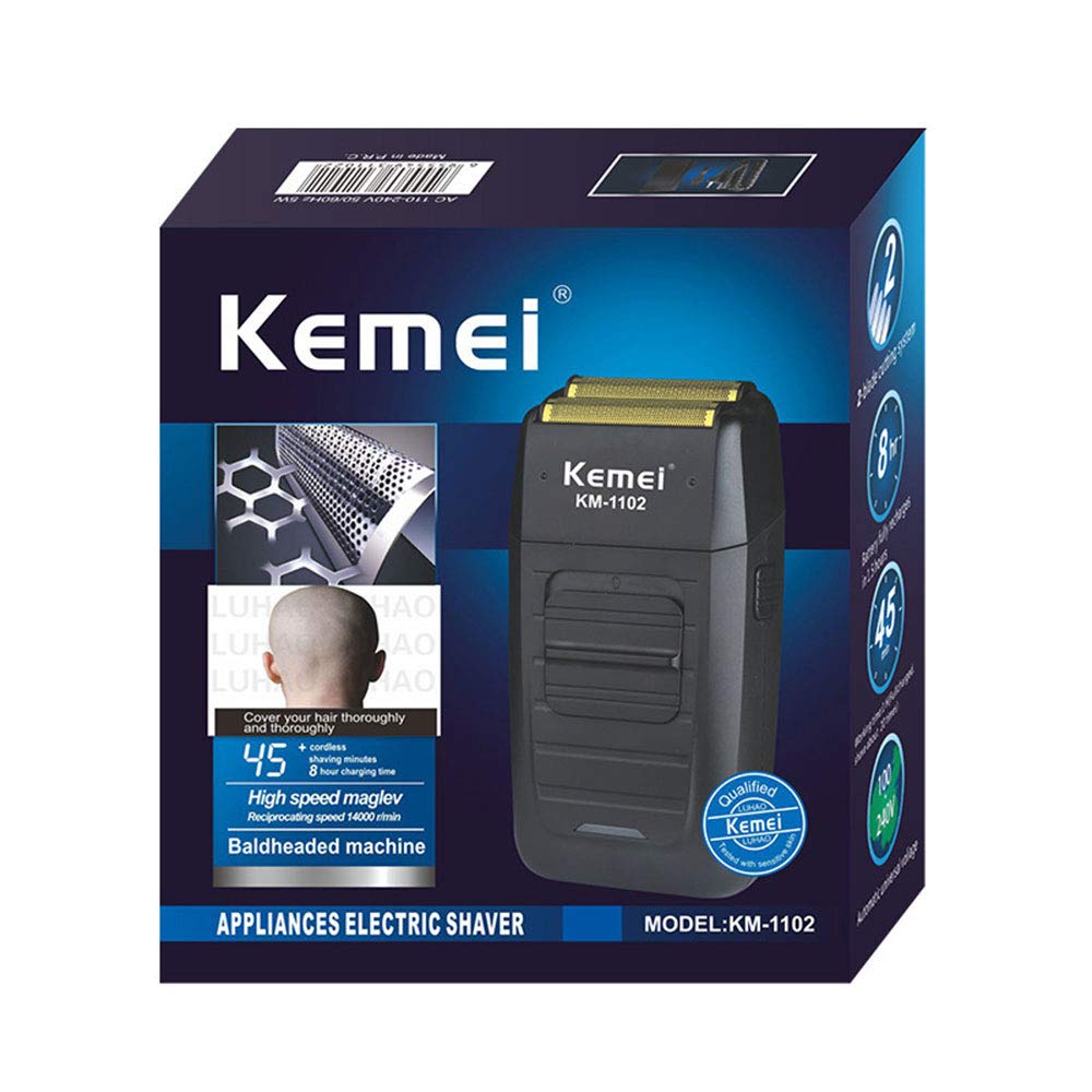 Afeitadora inalámbrica recíproca recargable KEMEI para hombre, de precisión, para barba, patillas, maquinilla de afeitar multifunción de doble hoja, negro
