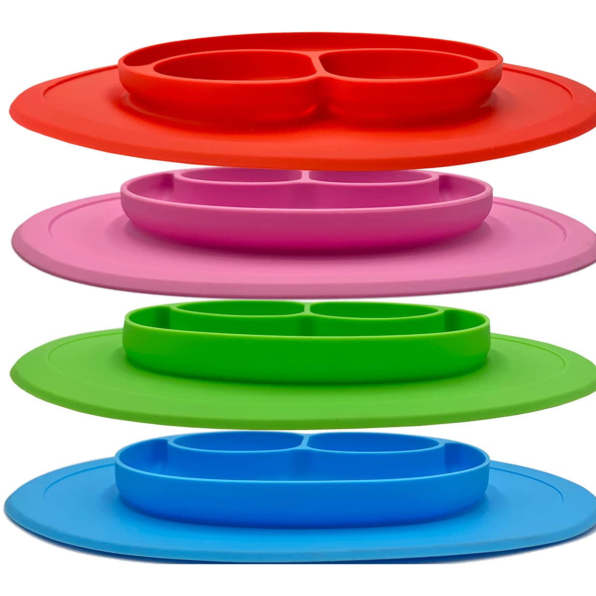 Bberizos| Plato y Cuchara de Silicona Grado Alimenticio para Niño Niña con Divisiones para Alimentos Snacks Papillas Libre de BPA PVC (Verde)